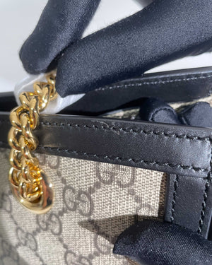 Gucci Beige Ebony/Black GG Supreme Canvas Medium Padlock Chain Tote Bag-14