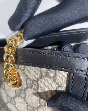 Gucci Beige Ebony/Black GG Supreme Canvas Medium Padlock Chain Tote Bag-14