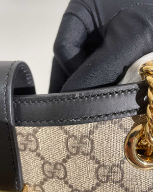 Gucci Beige Ebony/Black GG Supreme Canvas Medium Padlock Chain Tote Bag-15