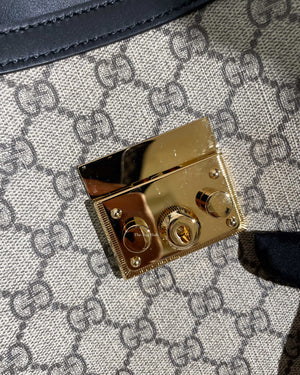 Gucci Beige Ebony/Black GG Supreme Canvas Medium Padlock Chain Tote Bag-19