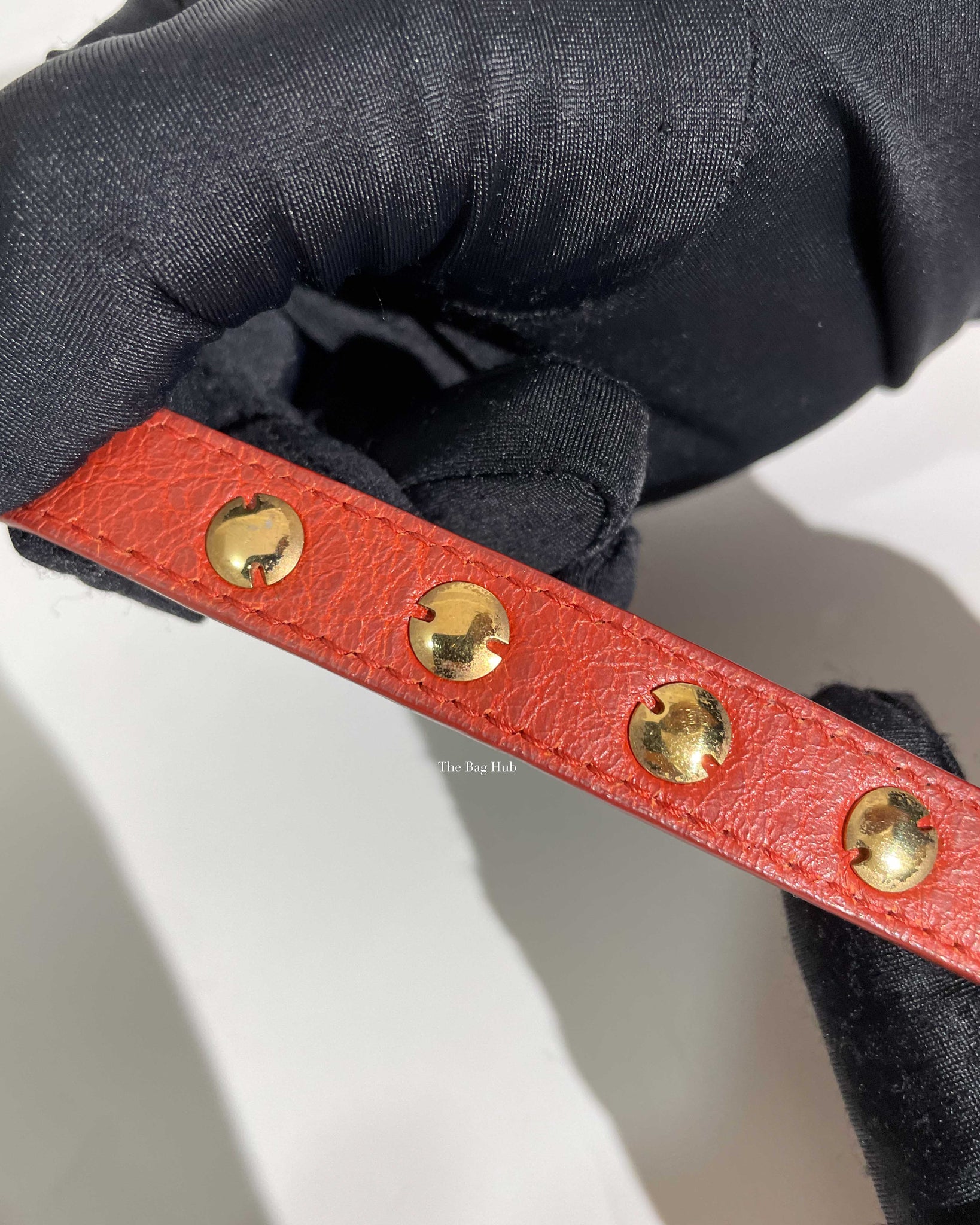 Balenciaga Red Leather Giant Stud 12 Bracelet GHW-9