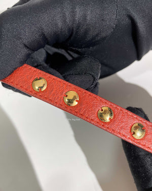 Balenciaga Red Leather Giant Stud 12 Bracelet GHW-9