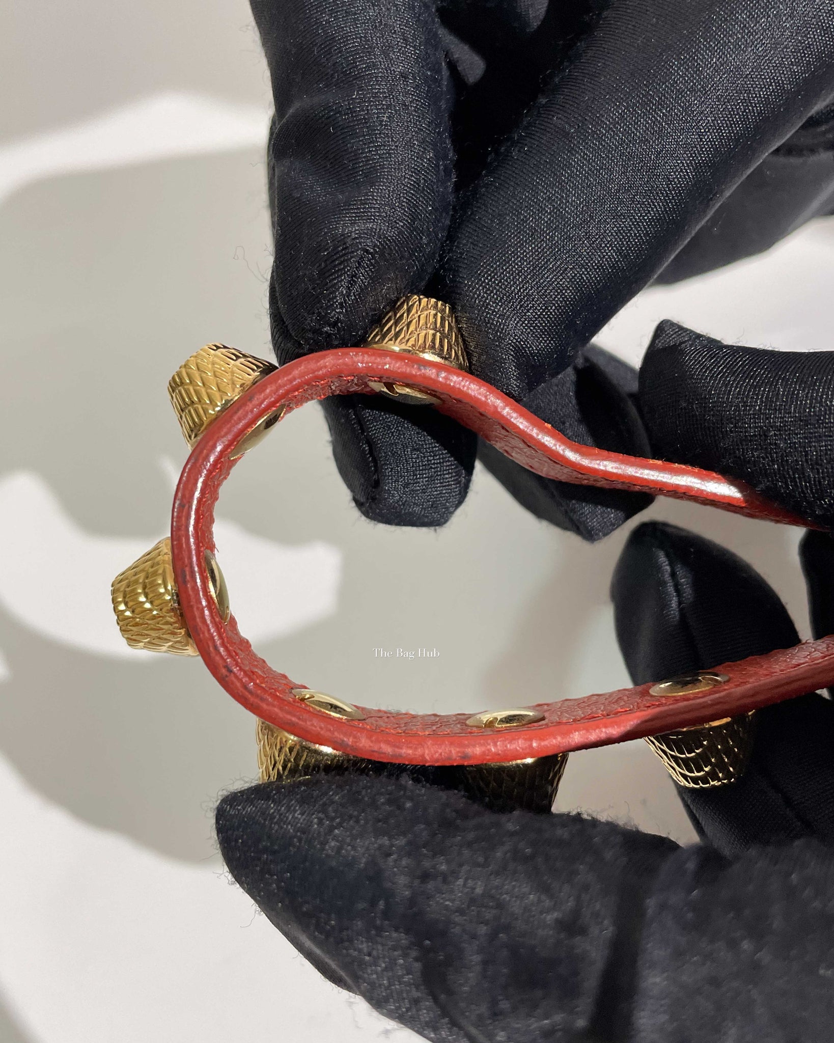 Balenciaga Red Leather Giant Stud 12 Bracelet GHW-11