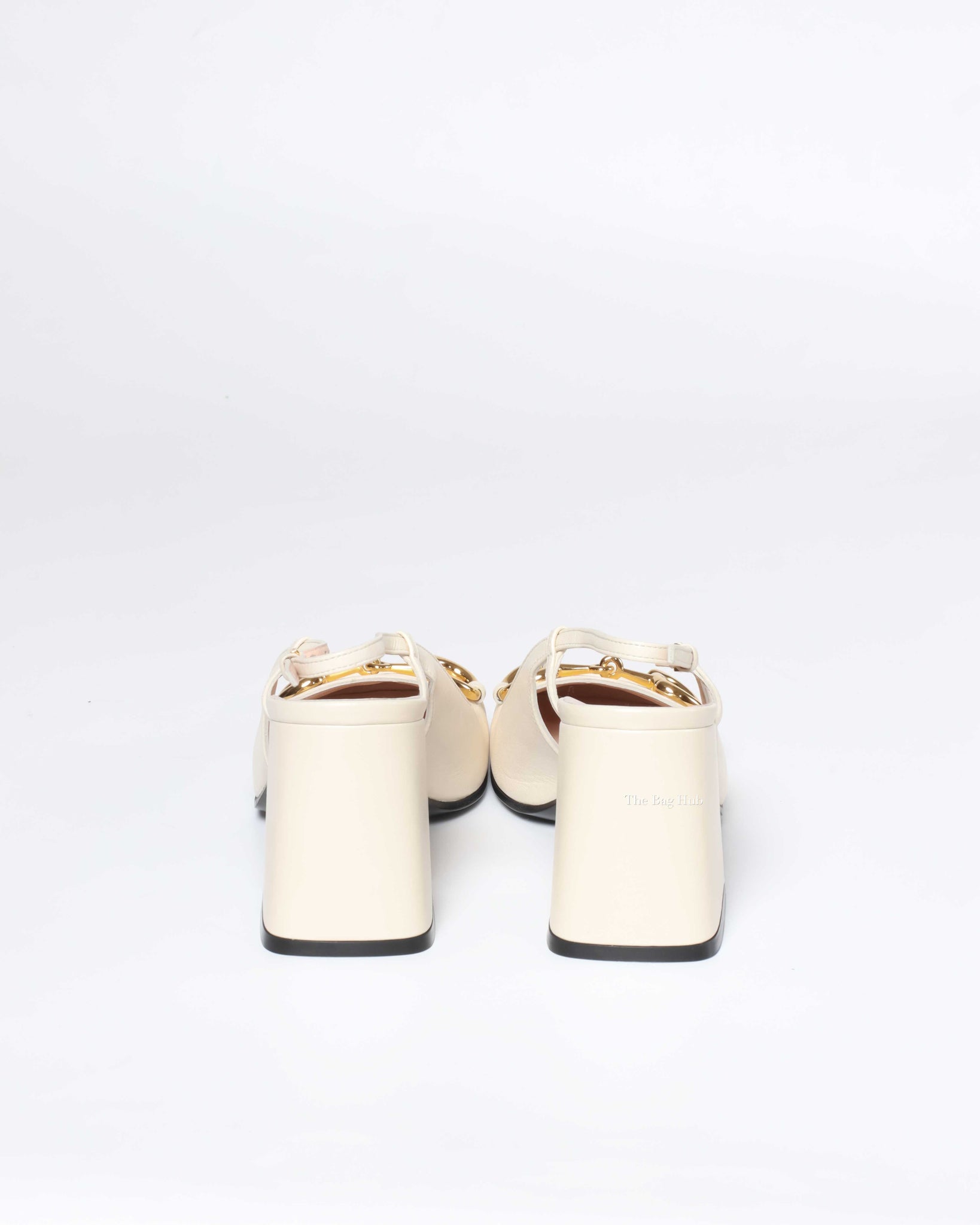 Gucci White Leather Horsebit Mid-Heel Slingback Size 37.5-6