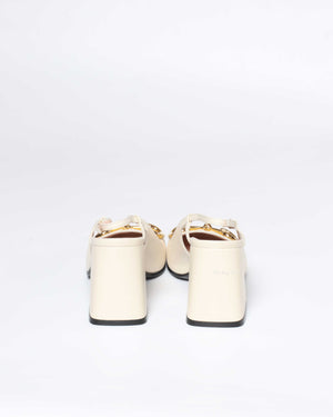 Gucci White Leather Horsebit Mid-Heel Slingback Size 37.5-6