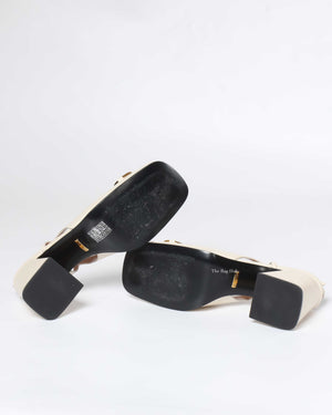 Gucci White Leather Horsebit Mid-Heel Slingback Size 37.5-7