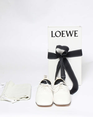 Loewe White Leather Soft Derby Lace Up Ballet Flats Size 39-9