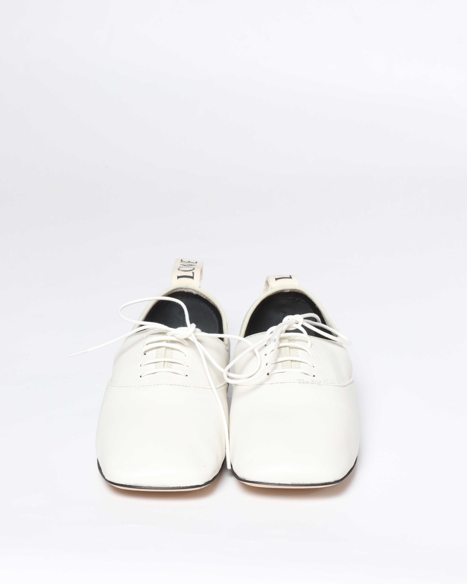 Loewe White Leather Soft Derby Lace Up Ballet Flats Size 39-3