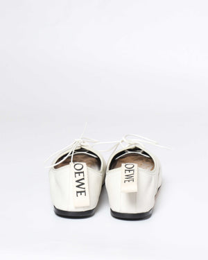 Loewe White Leather Soft Derby Lace Up Ballet Flats Size 39-6
