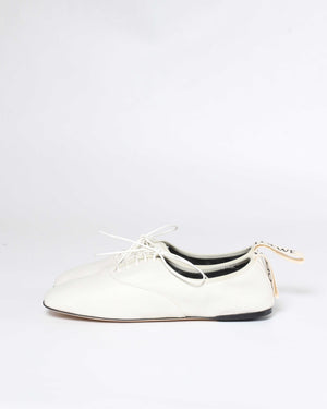 Loewe White Leather Soft Derby Lace Up Ballet Flats Size 39-5