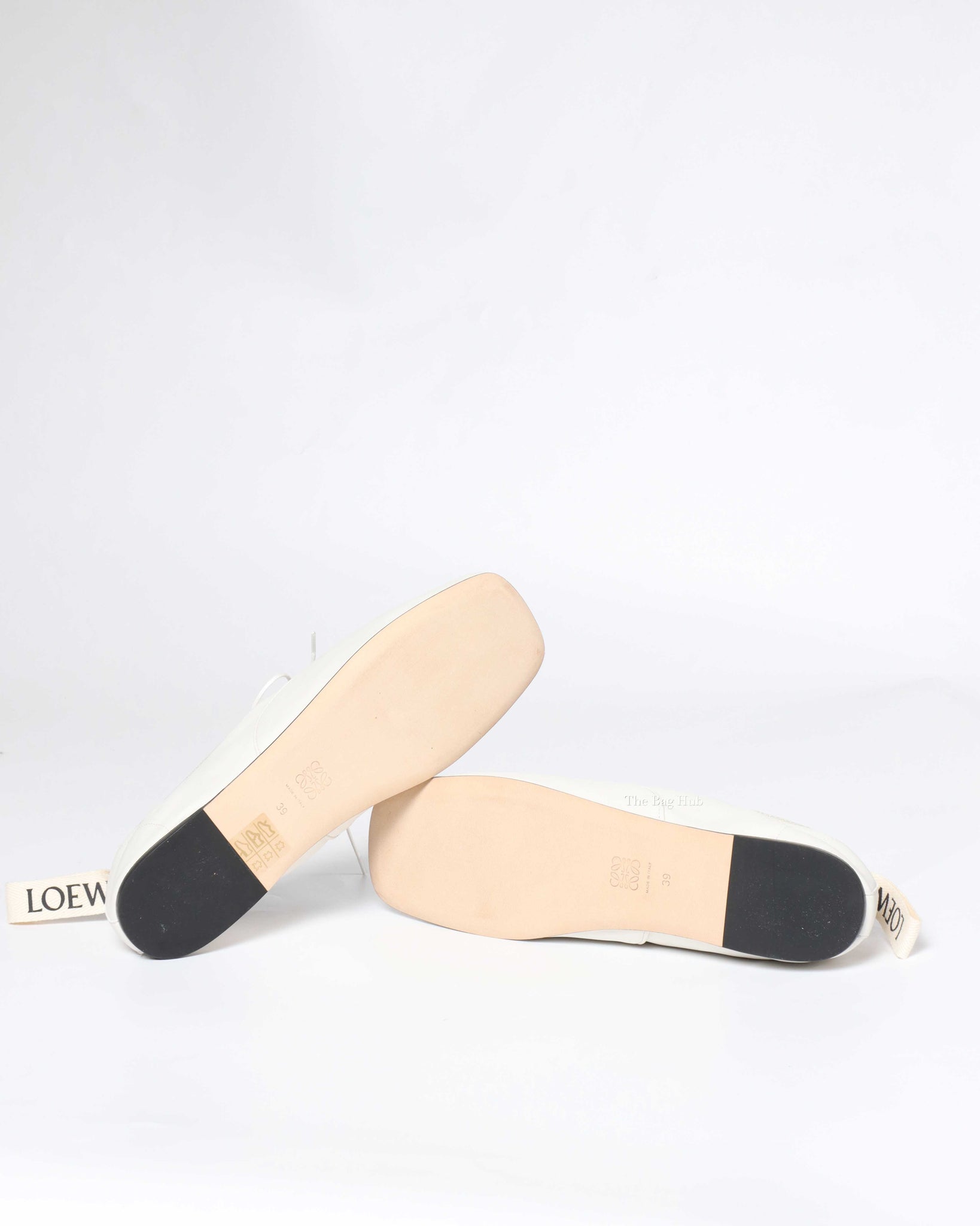 Loewe White Leather Soft Derby Lace Up Ballet Flats Size 39-7