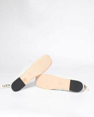 Loewe White Leather Soft Derby Lace Up Ballet Flats Size 39-7