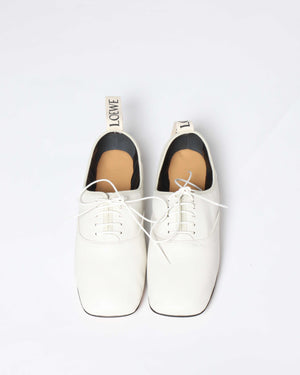 Loewe White Leather Soft Derby Lace Up Ballet Flats Size 39-8