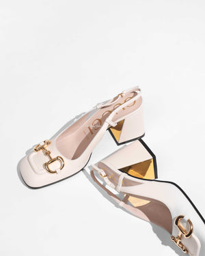 Gucci White Leather Horsebit Mid-Heel Slingback Size 37.5-1