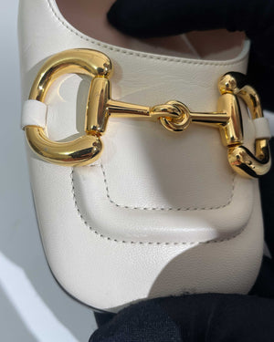 Gucci White Leather Horsebit Mid-Heel Slingback Size 37.5-11