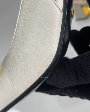 Gucci White Leather Horsebit Mid-Heel Slingback Size 37.5-13