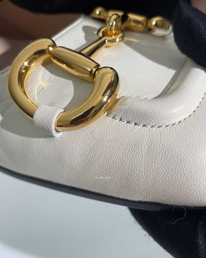 Gucci White Leather Horsebit Mid-Heel Slingback Size 37.5-14