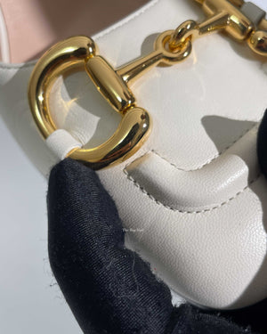 Gucci White Leather Horsebit Mid-Heel Slingback Size 37.5-16