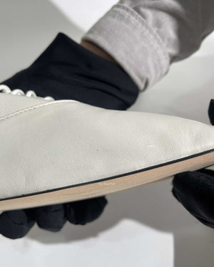 Loewe White Leather Soft Derby Lace Up Ballet Flats Size 39-10