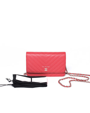 Chanel Red Caviar Chevron Classic WOC GHW-13