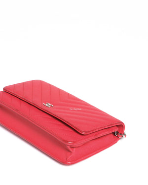 Chanel Red Caviar Chevron Classic WOC GHW-8