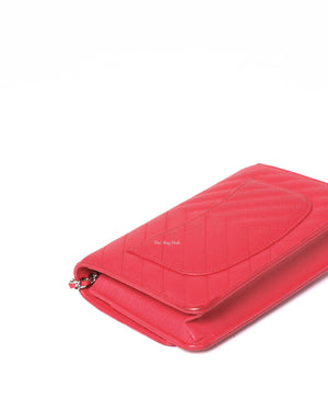 Chanel Red Caviar Chevron Classic WOC GHW-9