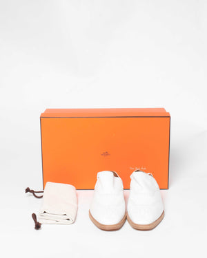 Hermes White Odette Leather Mules Slingback Flats Size 39.5-10