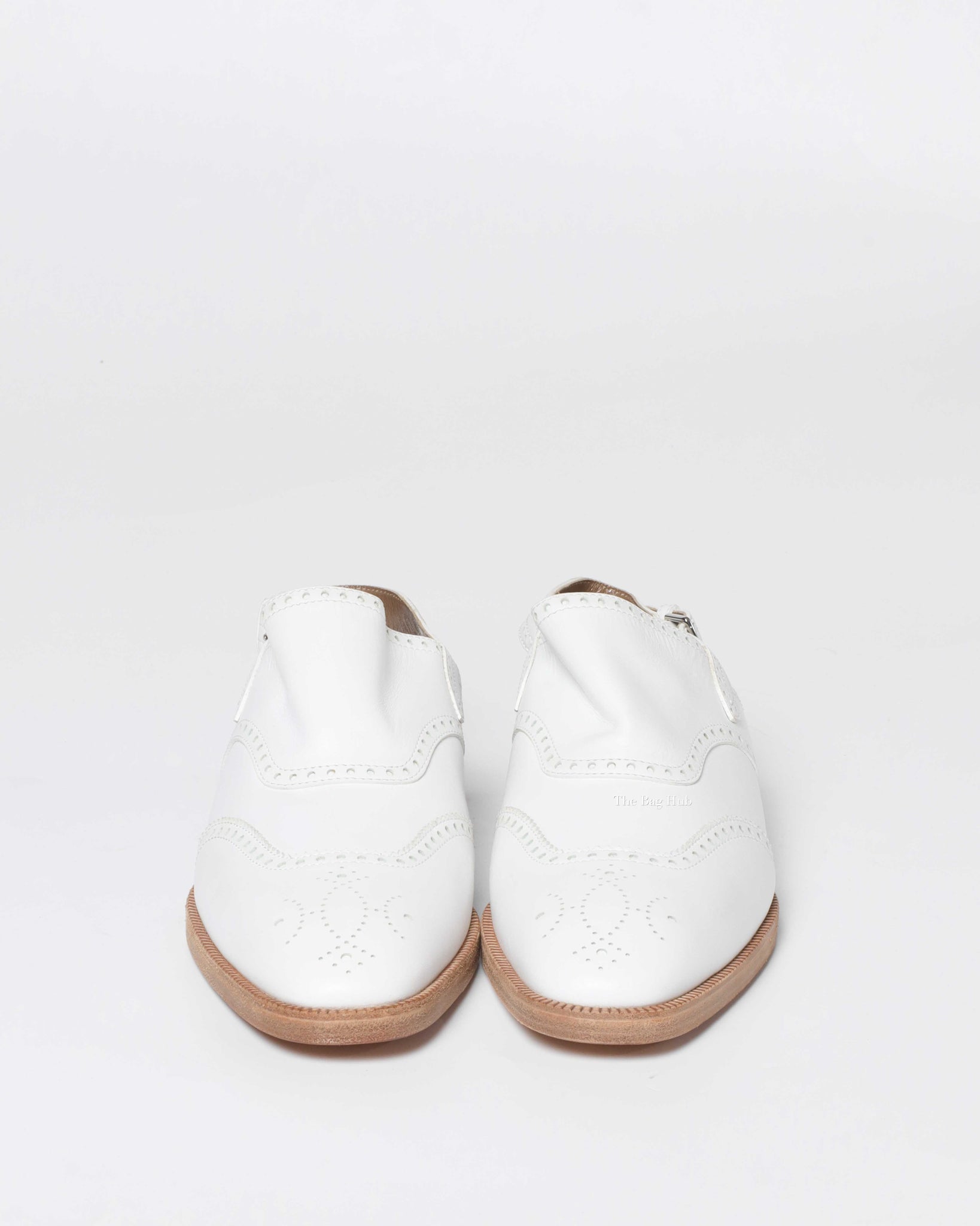 Hermes White Odette Leather Mules Slingback Flats Size 39.5-6