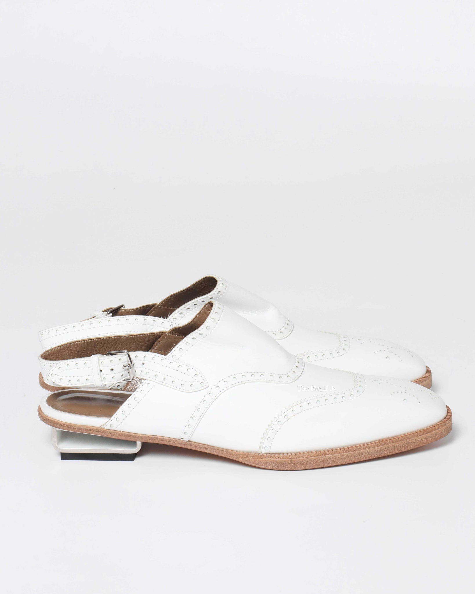 Hermes White Odette Leather Mules Slingback Flats Size 39.5-4