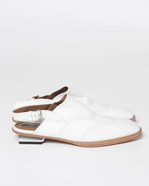 Hermes White Odette Leather Mules Slingback Flats Size 39.5-4