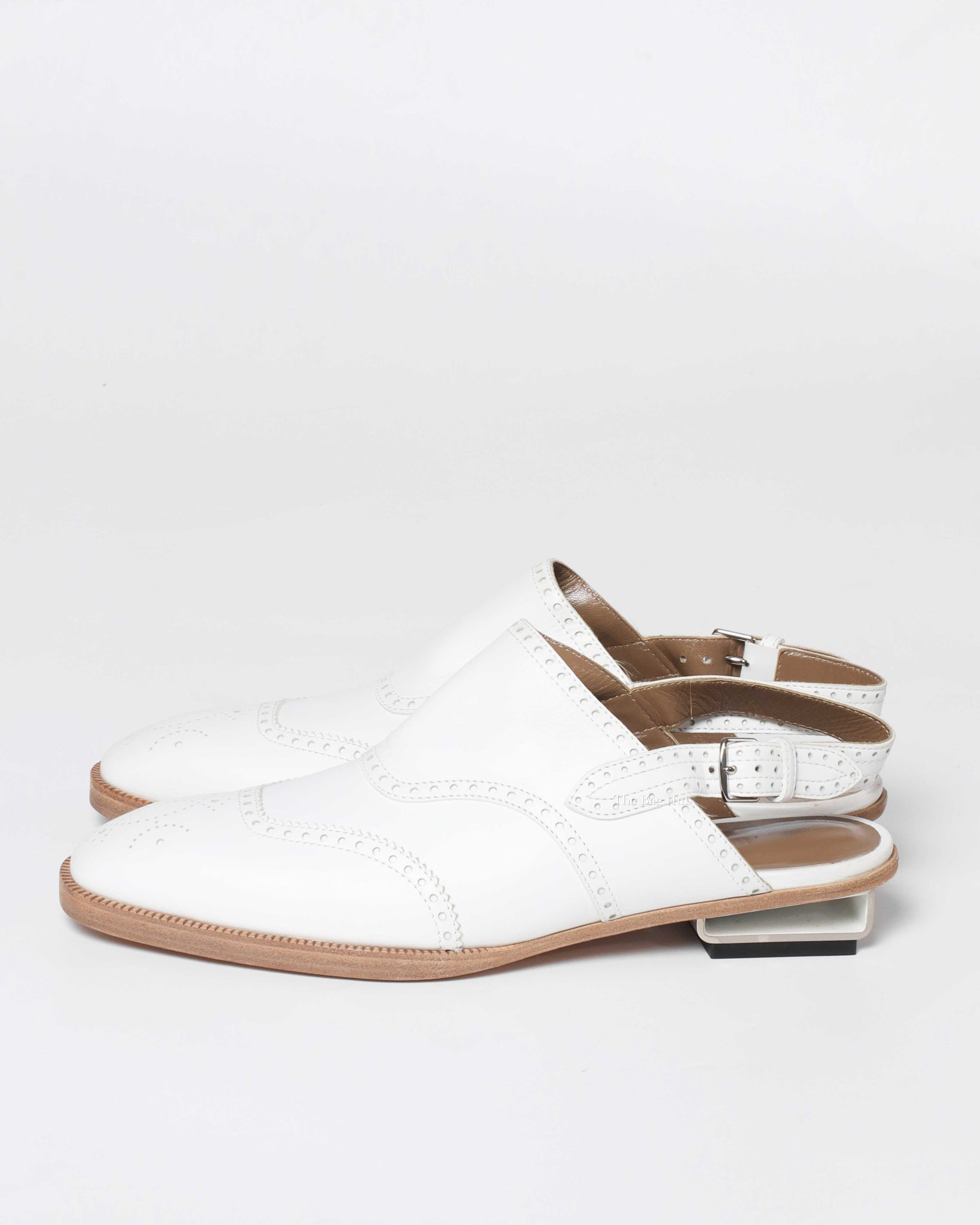 Hermes White Odette Leather Mules Slingback Flats Size 39.5-5