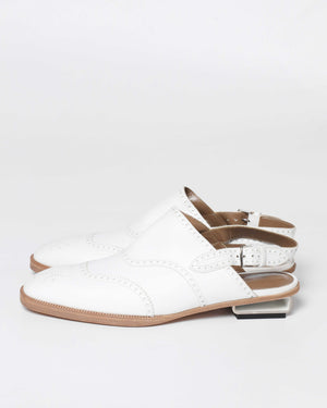 Hermes White Odette Leather Mules Slingback Flats Size 39.5-5