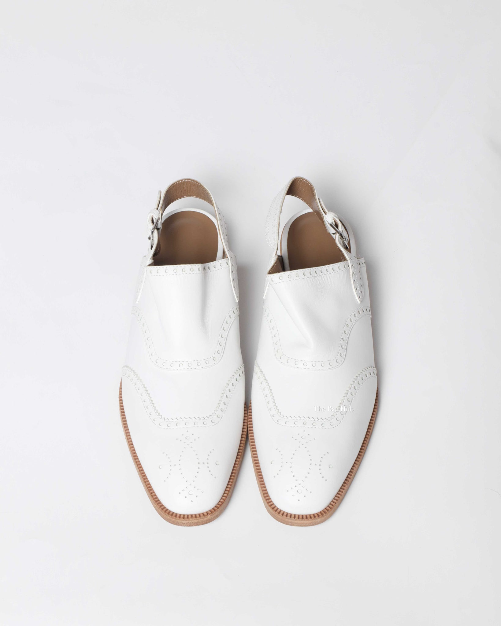 Hermes White Odette Leather Mules Slingback Flats Size 39.5-9