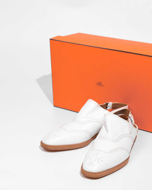 Hermes White Odette Leather Mules Slingback Flats Size 39.5-2