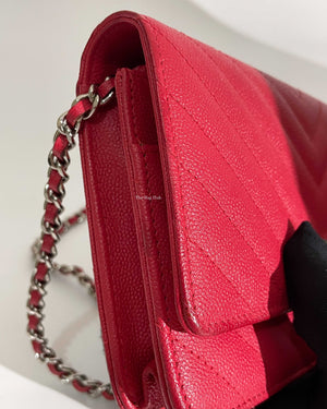 Chanel Red Caviar Chevron Classic WOC GHW-14