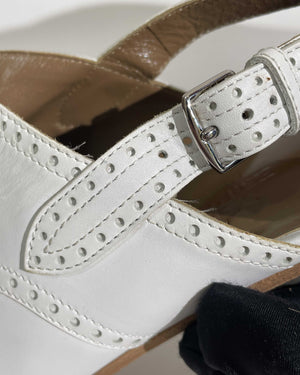 Hermes White Odette Leather Mules Slingback Flats Size 39.5-14