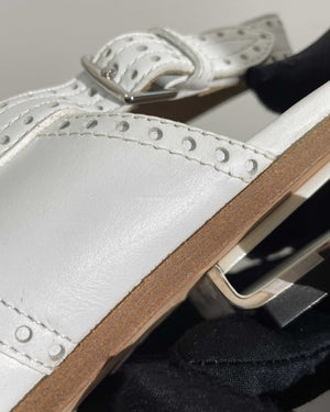 Hermes White Odette Leather Mules Slingback Flats Size 39.5-15