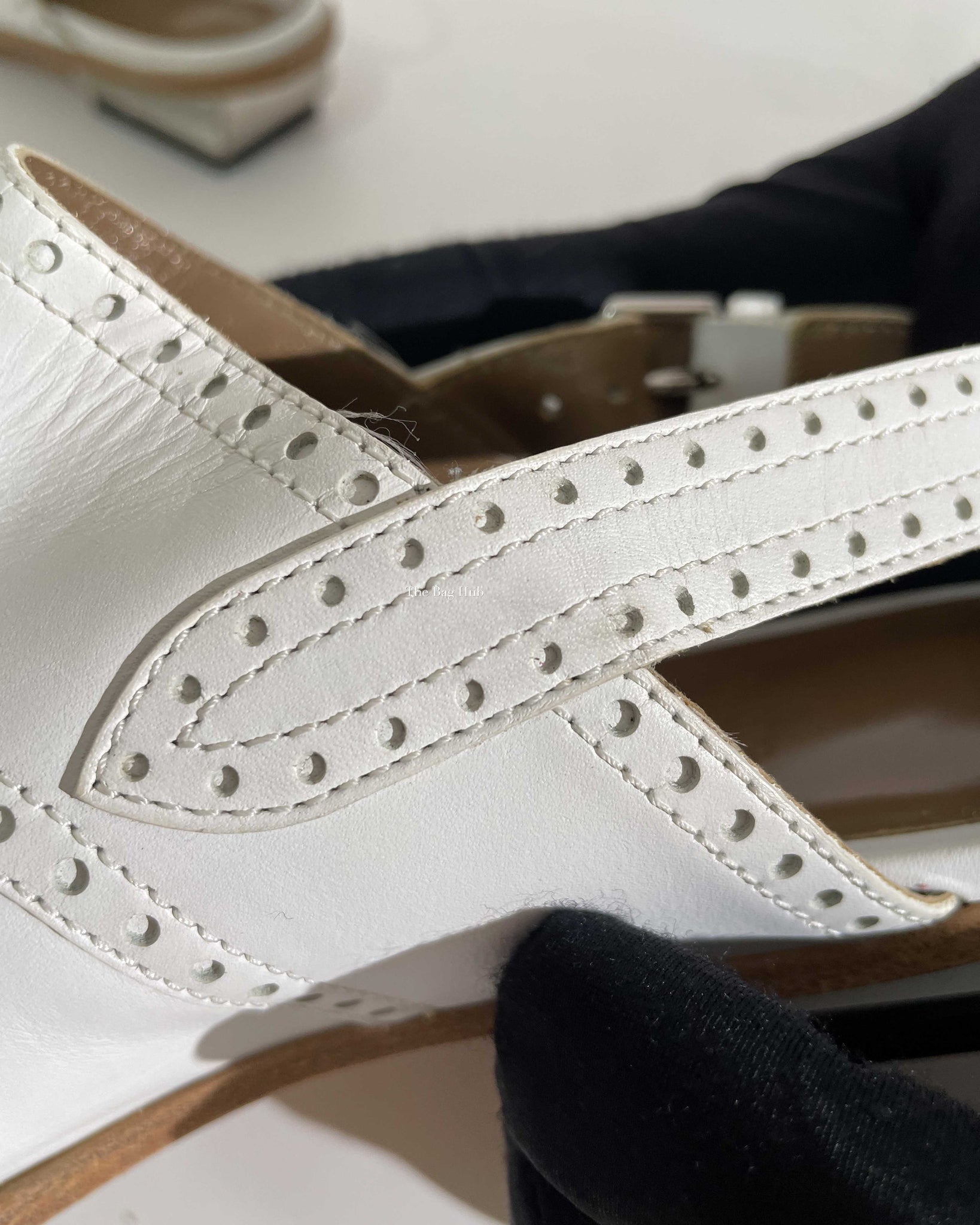 Hermes White Odette Leather Mules Slingback Flats Size 39.5-22