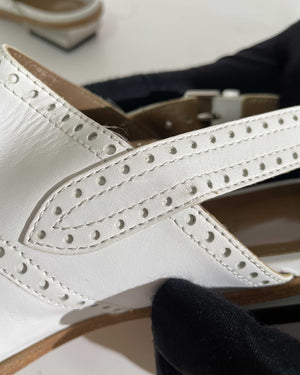Hermes White Odette Leather Mules Slingback Flats Size 39.5-22