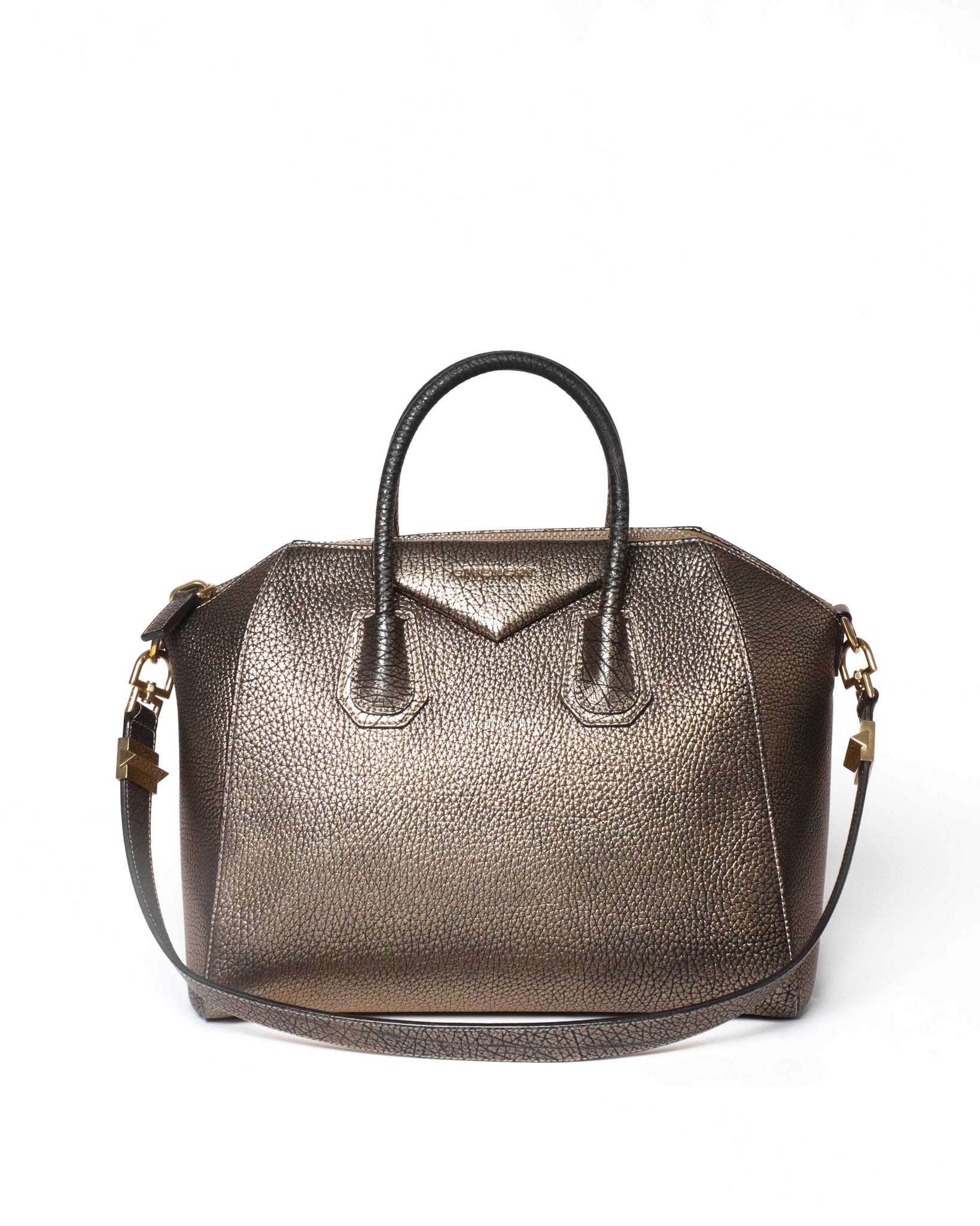 Givenchy Bronze Pebbled Leather Medium Antigona Shoulder Bag-2