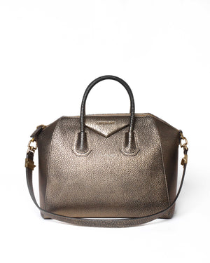 Givenchy Bronze Pebbled Leather Medium Antigona Shoulder Bag-2