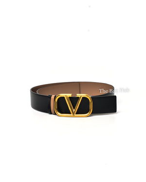 Valentino Smokey Beige/Black Calfskin Reversible Vlogo Signature Belt 40MM-2