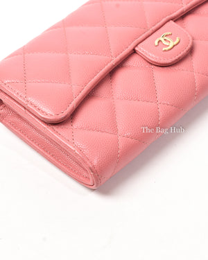 Chanel Pink Caviar Quilted Long Flap Wallet GHW-7