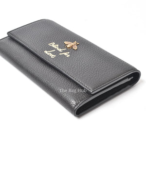 Gucci Black Leather Animalier Continental Long Wallet