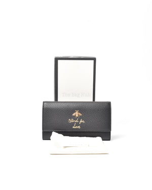 Gucci Black Leather Animalier Continental Long Wallet