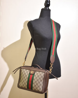Gucci Brown Canvas Monogram GG Supreme Web Ophidia Top Handle  Small Shoulder Bag