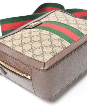 Gucci Brown Canvas Monogram GG Supreme Web Ophidia Top Handle  Small Shoulder Bag