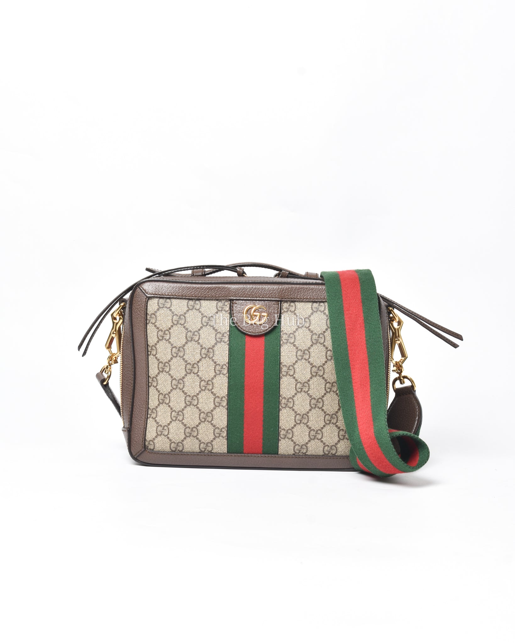 Gucci Brown Canvas Monogram GG Supreme Web Ophidia Top Handle  Small Shoulder Bag