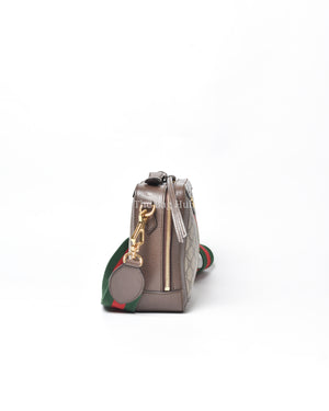 Gucci Brown Canvas Monogram GG Supreme Web Ophidia Top Handle  Small Shoulder Bag