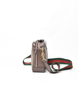 Gucci Brown Canvas Monogram GG Supreme Web Ophidia Top Handle  Small Shoulder Bag